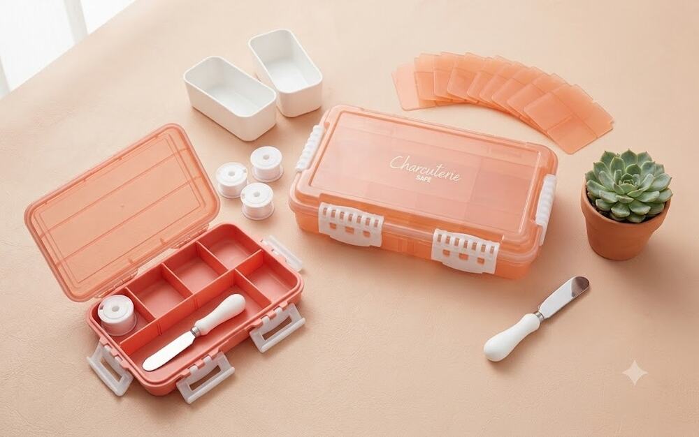 NWT SubSafe Portable Charcuterie Board & Tray Set with Lid/Knife - Peach Fizz